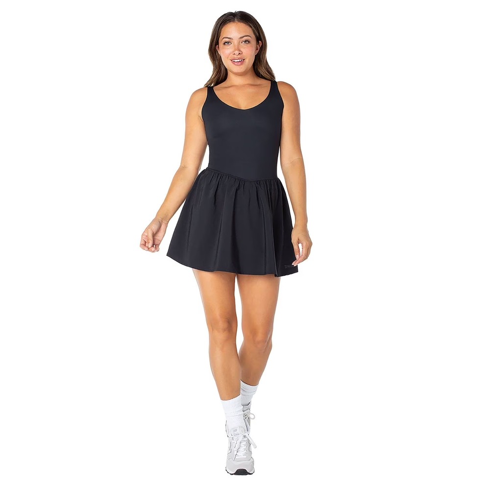 Spalding Womens Active Dress Black V-Neck Shelf Bra Shorts Size L SJ10720AF89S